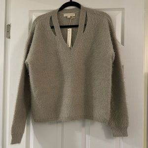 🆕 Love Stitch Fuzzy V-Neck Sweater With Cutout Neckline
